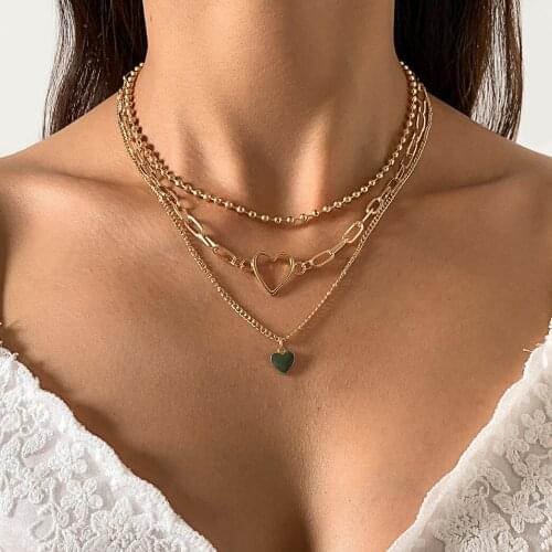 Ingemark Vintage Oil Two Little Heart Pendant Necklace for Women Colar Multilayer Iron Metal Chain Wedding y2k Kpop Jewelry Gift