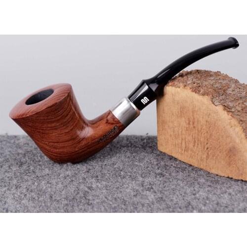 Muxiang creative handmade pipe wooden pipe metal decorative ring saddle handle solid wood pipe