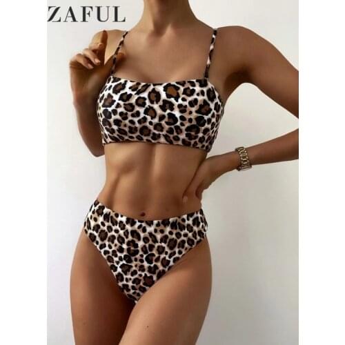 ZAFUL Leopard Snake Print Bandeau Bikini Set Women Padded Strapless Tube Swimsuit Sexy Summer Female Beach Biquini Bathing Suit