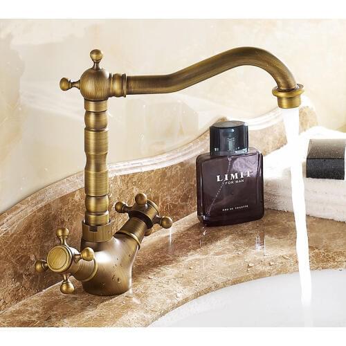 Retro short or long brass sink basin faucet, Bathroom wash basin faucet hot and cold, Antique copper kitchen water tap mixer
