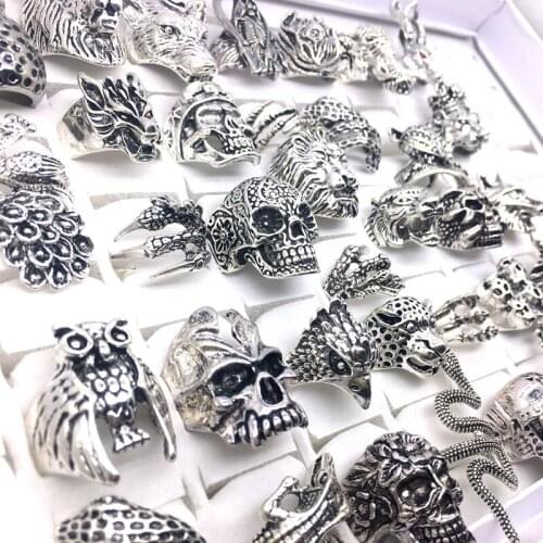 MixMax 20pcs Mix Mens Womens Fashion Rings Silver Plated Skull Animals Claws Metal Punk Rock Fashion Jewelry Wholesale Lot