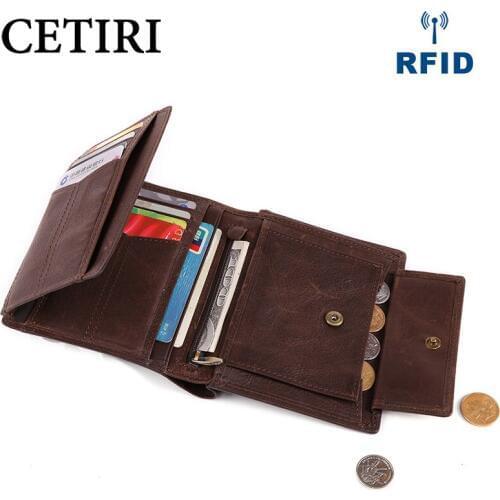CETIRI 100% Genuine Leather Men Wallets Slim Front Pocket Wallet & Credit Card ID Cards Bus Card Slot Holder RFID Blocking