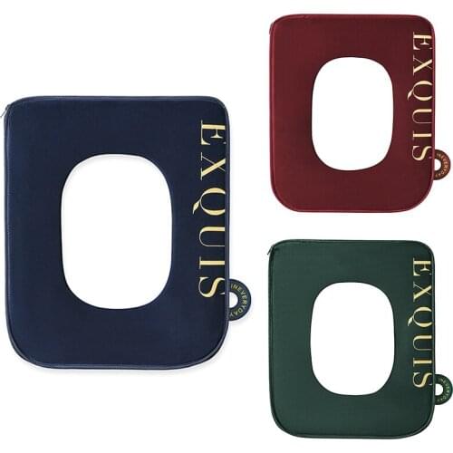Toilet Seat Cover Pad Square Washable Toilet Lid Cover with Lifter Soft Velvet Plush Warm Pad Cushion for Bathroom