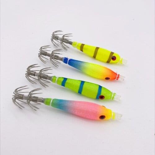 New Arrival 4g 8cm Sea Fishing Lure Wood Shrimp Squid Octopus Soft Baits Lures High Quality Squid Hook Squid Jigs