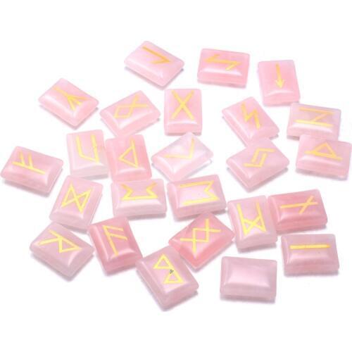 Wholesale 25pcs/lot Natural tiger eye Stone Viking Runes Amulet Set Reiki Healing Crystals Divination Tumbled rectangle Stones