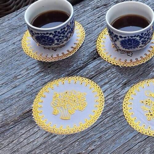 YJ-310-1 golden Diameter 10cm PVC Mat for plate bowl table hotel dining cushion ashtray vase Place mats/Waterproof(6 pieces/lot)