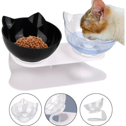 Durable Double Bowls Pet Food Water Feeder With Raised Stand Protection Cervical Non-slip Cat Bowl Dog Bowl Cat Dogs Feeder