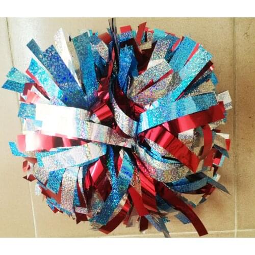 Professional cheerleader pom pom metallic mixed lazer mixed plastic custom color