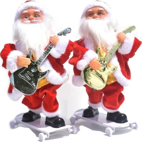 Christmas ornaments Electric Santa Claus Skateboard Playing Guitar Music Doll Christmas Decorations Creative Decoration Gift