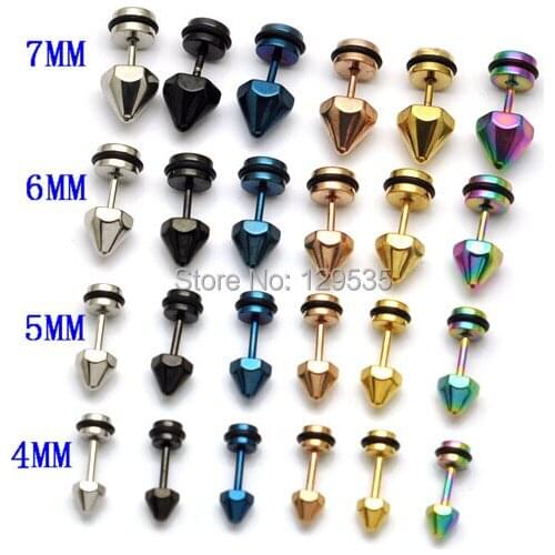 New Fashion 4 5 6 7mm Hexagonal Cone Sipke Plastic Circle titanium steel Men screw stud earrings free shipping
