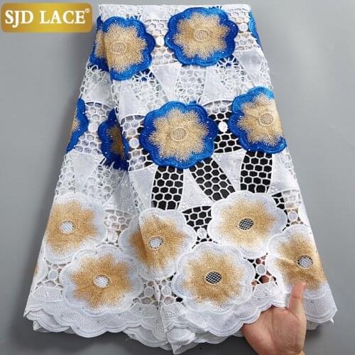 SJD LACE 5 Yards Fashionable Double Color Guipure Cord Lace Excellent Embroidery African Lace Fabric For Wedding Party A2478