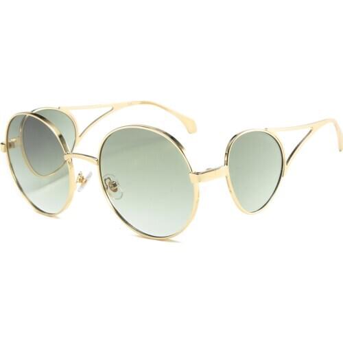 Veshion Green Shield Sunglasses Women Retro Metal Frame Gold Trend Summer Style Round Sun Glasses Vintage Female Male Uv400