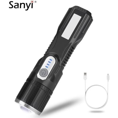 LED Tactical Flashlight Zoomable Focus Torch White Red COB Flash Light USB Charging 18650 Camping Fishing Lantern For Emergency