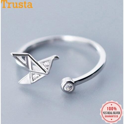 Trustdavis Genuine 925 Sterling Silver Fashion Sweet Papercranes CZ Rings Size 5 6 7 8 For Women Girls Teen Ladys Gift DS2369