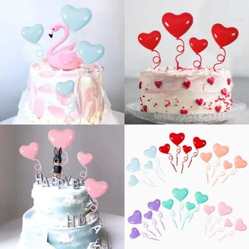 4pcs/set Macaron Plastic Heart Foldable Cake Topper Valentines Day wedding Love Balloon Birthday Dessert Table Baking Supplies