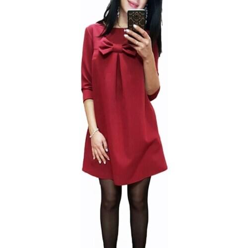 Bigsweety Spring Mini Dress Sweet Cut Girls Women Dress Fashion Half Sleeve Casual Female O-Neck Bow Dress Ladies Vestidos