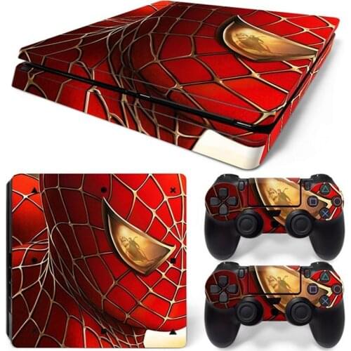 Marvel Spiderman Captain America Vinyl Skin Sticker for PS4 Slim Console and 2 Controllers Decal Cover Game Accessories