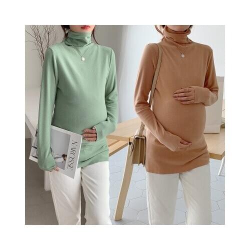 Explosion models maternity wear autumn and winter wild fashion Slim was thin and thick plus velvet turtleneck bottoming shirt