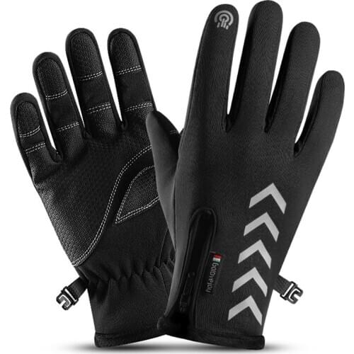 Winter Motorcycle Men Gloves Night Reflective Strip Touchscreen Waterproof Anti-Slip Cycling Skiing Windproof Fluff Warm Gloves