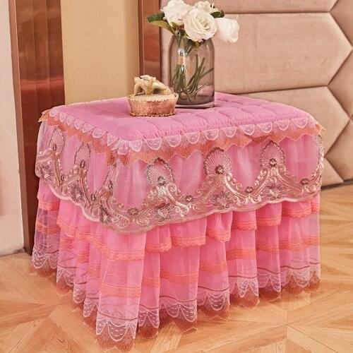 1pc Princess Lace Bedside Cabinet Table Cover Dust Proof Bedroom Cabinet Cover Quilted Table Cover