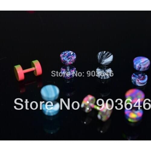 100pcs Free Shippment Body Jewelry Ear Stud Fake Ear Plug Cheat Illusion Plugs Colorful Printed 6mm