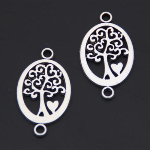15pcs Silver Color Tree With Heart Connector Charms Round Shaped Jewelry Finding Necklace Pendant A2586