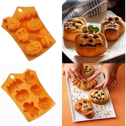 3D Cake Mold Halloween Holiday Pumpkin Cake Mold 6 Cavities Pumpkin Ghost Bat Shape Chocolate Molds DIY Cake Decorating Tools