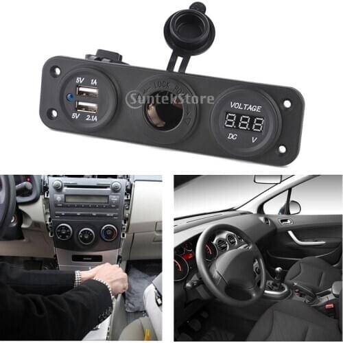 Car Auto 12V Cigarette Lighter Dual USB Socket Adapter LED Charger Voltmeter