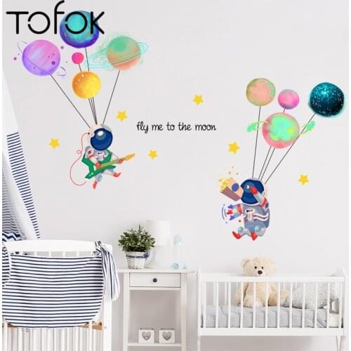 Balleenshiny Color Planet Astronaut Decorative Wall Stickers Childrens Room Living Room Bedroom Creative Home Wall Decals