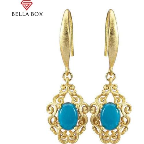 BELLA BOX Luxury Blue Turquoise Drop Earrings Earrings For Charm Lady 925 Sterling Silver Fine Jewelry Wedding Engagement Gift