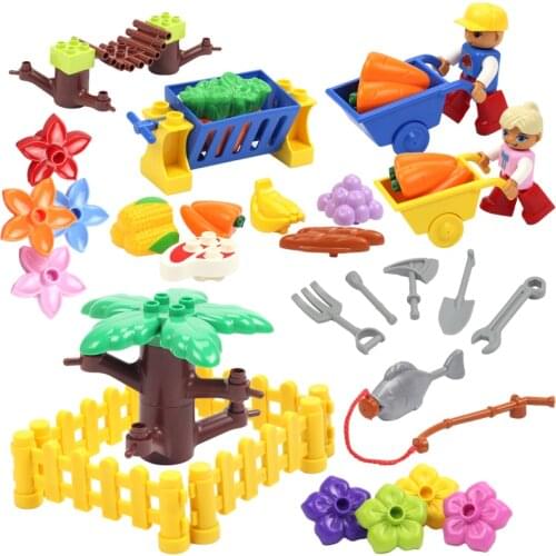 Big Building Blocks Duploe Plant Farm Flower Tree Fence Fruit Vegetable Accessories Eduactional Bricks Toys For Children Gift