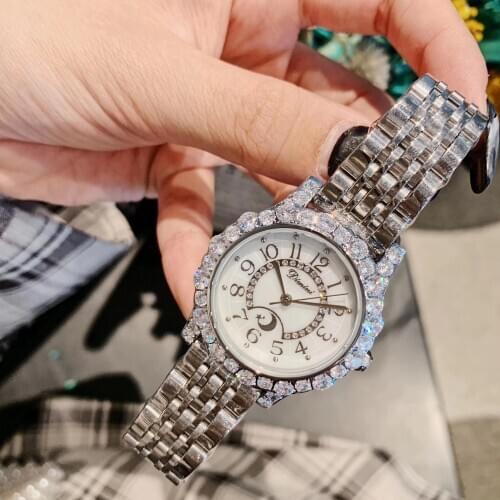 Women New Brand Diamond Watches Full Steel Bracelet Watch Waterproof High Jewelry Wrist watch Moon Stars Clocks Relojes