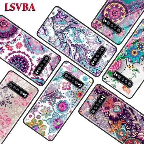 Flower Mandala Henna for Samsung Galaxy Note 10 9 8 Pro S10e S10 5G S9 S8 S7 Plus Super Bright Glossy Phone Case Cover