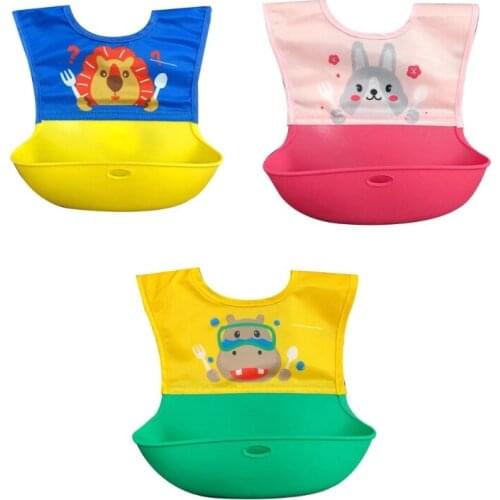 Baby Cartoon Waterproof Bib Silicone Newborn Feeding Food Catcher Apron Pocket