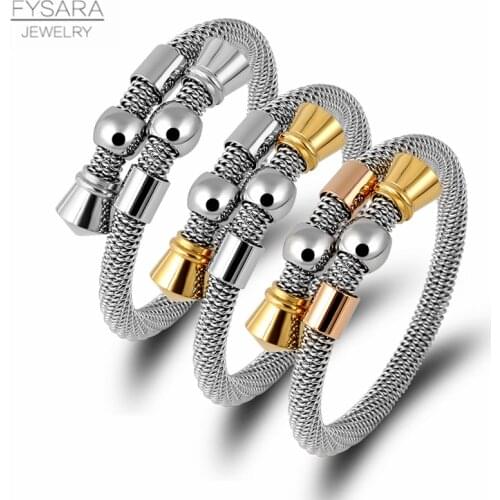 FYSARA Simple Bead Twist Cable Wire Bangles & Bracelets For Men Jewelry Stainless Steel Charm Cuff Bracelets Bijoux