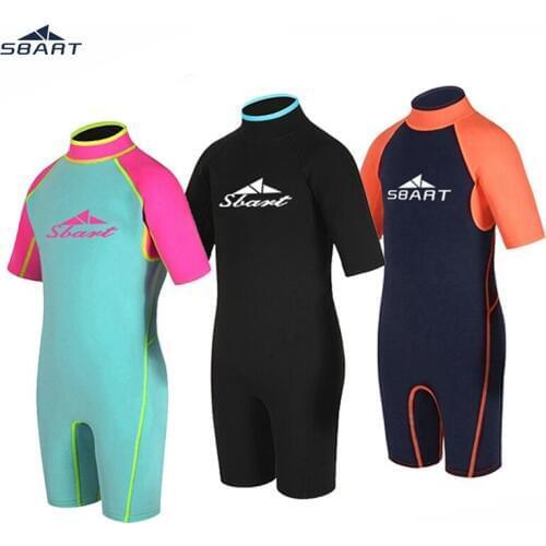 Sbart Childrens 2mm Neoprene Wetsuit Boys Girls 2-12Y Short Sleeve Diving Suit Anti-UV Thermal Anti-jellyfish Kids Beach suit
