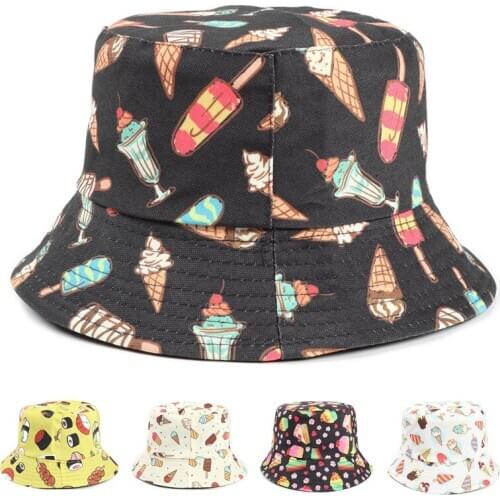 LDSLYJR cotton ice cream cake print Bucket Hat Fisherman Hat outdoor travel hat Sun Cap Hats for Men and Women 296
