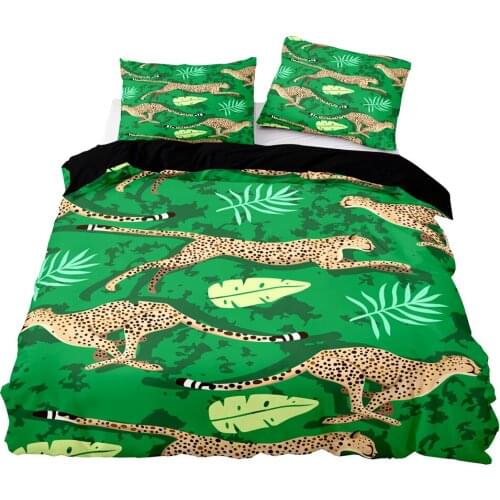 Cheetah And Leaves Pattern Duvet Cover Set With Pillowcase, 228x228 Quilt Cover, 200×200 Blanket Cover,King Size Bedding Set