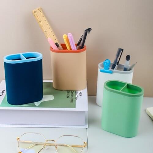 Creative Desktop 2 grid Squar Shape Pencil Case Cute Pen Holder Decoration Storage desk organizer stationery office accessories