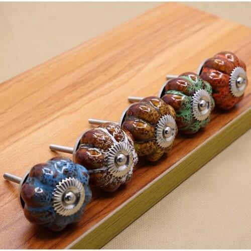 Kitchen Cabinet Handles Leopard-print Ceramic Pumpkin Handle Drawer Cupboard European Modern Minimalist Room Desk Drawer Knobs