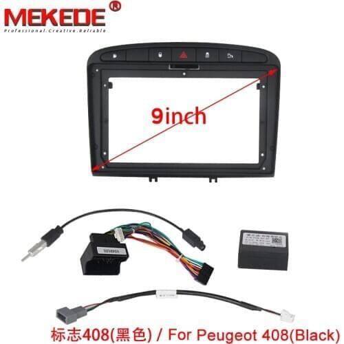 MEKEDE 9'' Car Multimedia Radio Fascias Frame Adaptor For Peugeot 408 For Peugeot 308 308SW Black /Gray With Power Cable surface