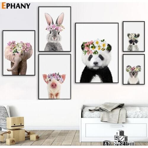 Kawaii Animal Panda Rabbit Posters and Prints Canvas Painting Nursery Wall Art Decorative Picture Nordic Kids Room Decoration
