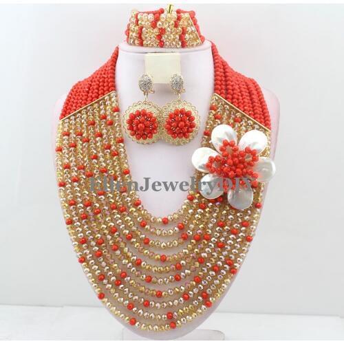 Handmade African nigerian Wedding bridal beads Jewelry Set African style Crystal beaded necklace women Jewelry Set W11913
