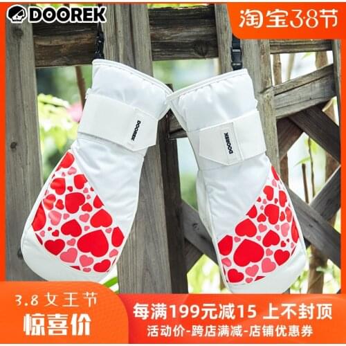 Mushroom Head Doorek New Red Heart Skier Gloves With Wristband And Palm Protection Snowboarding Gloves