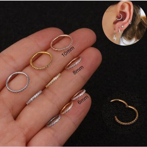 New Side Inlaid Zircon Closed Ring Pure Stainless Steel Seamless Ring Broken Ring European and American Simple Ear Clip