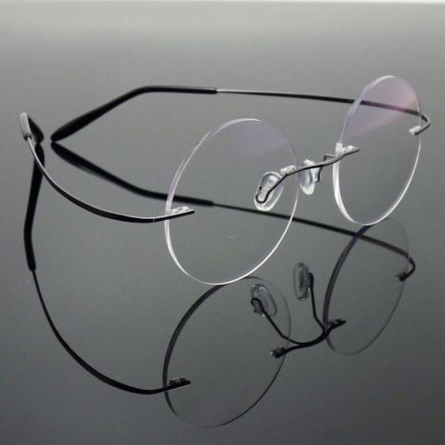 Agstum 46mm Pure Titanium Rimless Vintage Round Flexible Optical Glasses Frame Eyewear Rx