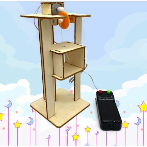 Teenager Wooden Elevator Function Principle Toys DIY Assembled Electric Lift Toys For Children Science Experiment Material Kits