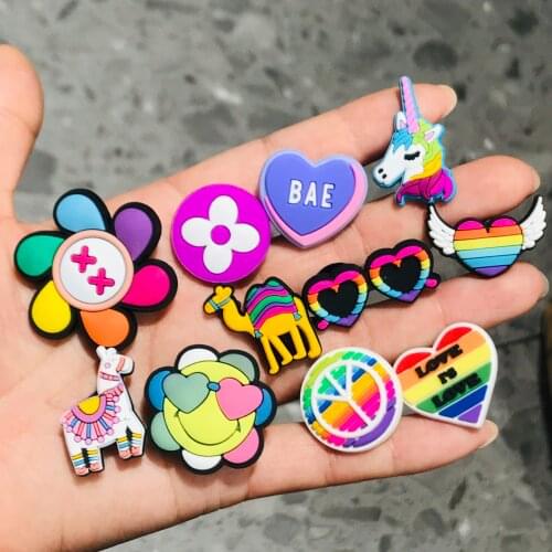 Pink Flowers Smile Face Cartoon Rainbow Heart-shaped Animals PVC Shoe Charms Decoration Accessories Buckle Kids Gift