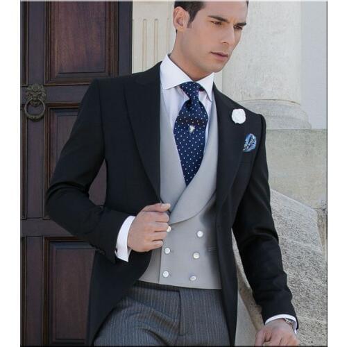 Latest Coat Pant Design Black Grey Italian Men Morning Suit Slim Fit 3 Piece Suit Tuxedo Custom Groom Prom Blazer Terno Vestidos