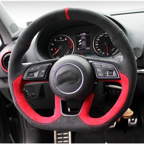 Real Alcantara steering wheel cover suitable for Audi A4L Q5 A6L A5 A3 Q7 A8L suede hand-sewn Grip Cover car accessories